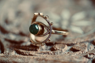 Brass Eye Ring Green Onyx, Boho Statement Ring, Evil Eye Inspired Ring, Gift for Her