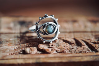 Labradorite Silver Eye Ring, Silver Plated Non Tarnish Ring, Boho Statement Ring, Evil Eye Inspired Ring, Gift for Her