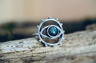 Labradorite Silver Eye Ring, Silver Plated Non Tarnish Ring, Boho Statement Ring, Evil Eye Inspired Ring, Gift for Her