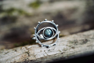 Labradorite Silver Eye Ring, Silver Plated Non Tarnish Ring, Boho Statement Ring, Evil Eye Inspired Ring, Gift for Her
