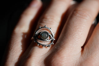 Labradorite Silver Eye Ring, Silver Plated Non Tarnish Ring, Boho Statement Ring, Evil Eye Inspired Ring, Gift for Her