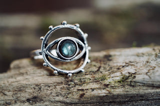 Labradorite Silver Eye Ring, Silver Plated Non Tarnish Ring, Boho Statement Ring, Evil Eye Inspired Ring, Gift for Her