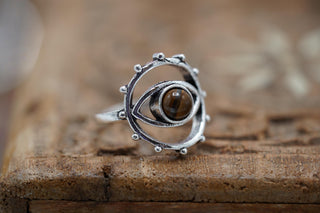 Tiger's Eye Silver Eye Ring, Silver Plated Non Tarnish Ring, Boho Statement Ring, Evil Eye Inspired Ring, Gift for Her
