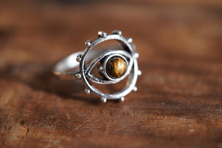 Tiger's Eye Silver Eye Ring, Silver Plated Non Tarnish Ring, Boho Statement Ring, Evil Eye Inspired Ring, Gift for Her