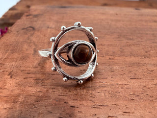 Tiger's Eye Silver Eye Ring, Silver Plated Non Tarnish Ring, Boho Statement Ring, Evil Eye Inspired Ring, Gift for Her