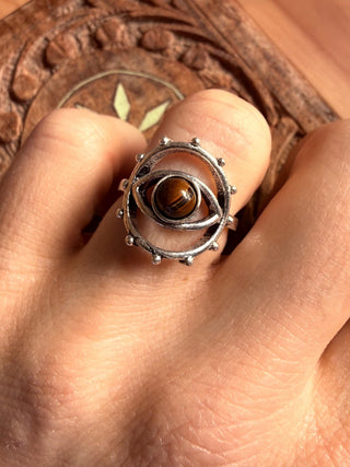 Tiger's Eye Silver Eye Ring, Silver Plated Non Tarnish Ring, Boho Statement Ring, Evil Eye Inspired Ring, Gift for Her