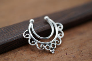 Sterling Silver Faux Septum Ring | Ornate Fake Septum | Boho Tribal Septum Jewelry | Clip On Silver Septum | Festival Jewelry