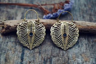 Statement Boho Amethyst Earrings, Bohemian Brass Hoops For Woman, Ethnic Jewellery