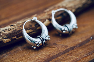 Chunky Silver Hoop Earrings – Boho Ethnic Style