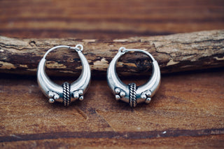 Chunky Silver Hoop Earrings – Boho Ethnic Style