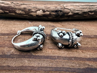 Chunky Silver Hoop Earrings – Boho Ethnic Style