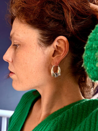 Chunky Silver Hoop Earrings – Boho Ethnic Style