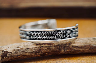 Silver Boho Cuff Bracelet, Textured Beaded Bracelet, Bohemian Jewellery Gift for Her