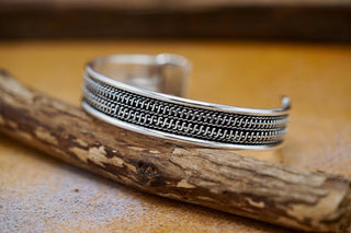 Silver Boho Cuff Bracelet, Textured Beaded Bracelet, Bohemian Jewellery Gift for Her