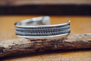 Silver Boho Cuff Bracelet, Textured Beaded Bracelet, Bohemian Jewellery Gift for Her
