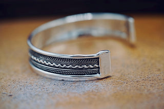 Silver Boho Cuff Bracelet, Textured Beaded Bracelet, Bohemian Jewellery Gift for Her