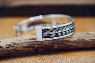 Silver Boho Cuff Bracelet, Textured Beaded Bracelet, Bohemian Jewellery Gift for Her