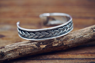 Silver Celtic Knot Cuff Bracelet, Bohemian Jewellery Gift for Her