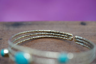 Hammered Brass Bracelet with Turquoise, Boho Bangle, Gift Box Option,