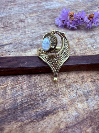 Boho Moonstone Brass Ring, Mottled Effect Brass Ring, Gift for Her from Kaali Boutique