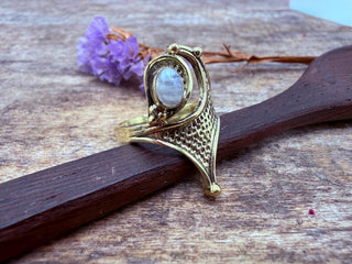 Boho Moonstone Brass Ring, Mottled Effect Brass Ring, Gift for Her from Kaali Boutique
