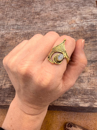 Boho Moonstone Brass Ring, Mottled Effect Brass Ring, Gift for Her from Kaali Boutique