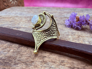 Boho Moonstone Brass Ring, Mottled Effect Brass Ring, Gift for Her from Kaali Boutique