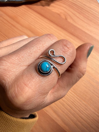 Boho Turquoise Silver Ring, Non Tarnish Jewellery Adjustable Silver Ring