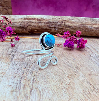 Boho Turquoise Silver Ring, Non Tarnish Jewellery Adjustable Silver Ring