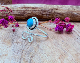 Boho Turquoise Silver Ring, Non Tarnish Jewellery Adjustable Silver Ring
