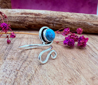 Boho Turquoise Silver Ring, Non Tarnish Jewellery Adjustable Silver Ring