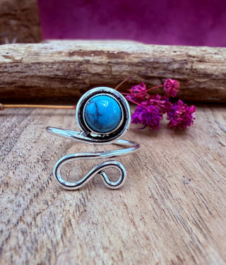 Boho Turquoise Silver Ring, Non Tarnish Jewellery Adjustable Silver Ring