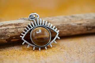 Protective Eye Pendant, Tiger Eye Stone, Stainless Steel Chain, Pendant 1 Micron Silver Plated on Brass
