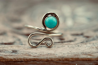 Boho Turquoise Brass Ring, Adjustable Brass Ring, Bohemian Women's Jewellery,