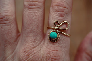 Boho Turquoise Brass Ring, Adjustable Brass Ring, Bohemian Women's Jewellery,