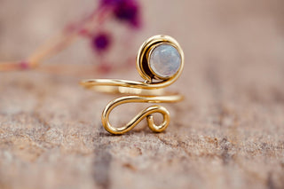 Boho Moonstone Brass Ring, Adjustable Ring, One size