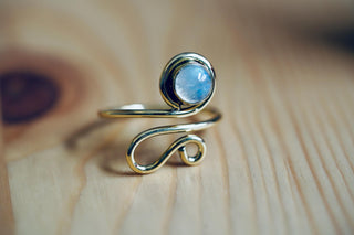 Boho Moonstone Brass Ring, Adjustable Ring, One size