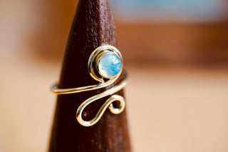 Boho Moonstone Brass Ring, Adjustable Ring, One size