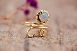 Boho Moonstone Brass Ring, Adjustable Ring, One size