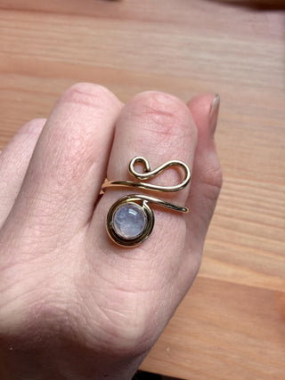 Boho Moonstone Brass Ring, Adjustable Ring, One size