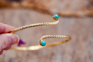 Brass Armlet - Turquoise Cuff Bracelet – Textured Gold Upper Arm Bracelet, Boho Goddess Jewellery, Adjustable Statement Arm Band, Festival