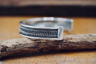 Silver Boho Cuff Bracelet, Textured Beaded Bracelet, Bohemian Jewellery Gift for Her