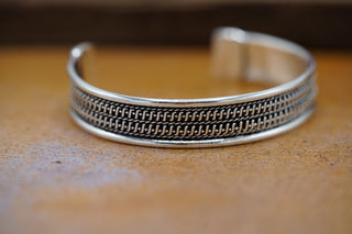 Silver Boho Cuff Bracelet, Textured Beaded Bracelet, Bohemian Jewellery Gift for Her