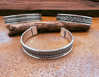 Silver Boho Cuff Bracelet, Textured Beaded Bracelet, Bohemian Jewellery Gift for Her