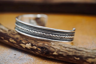 Silver Boho Cuff Bracelet, Textured Beaded Bracelet, Bohemian Jewellery Gift for Her