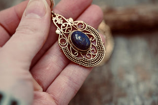 Large Brass Lapis Lazuli Drop earrings, Statement Boho Earrings, Gift for Her