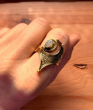 Boho Moonstone Brass Ring, Mottled Effect Brass Ring, Gift for Her from Kaali Boutique
