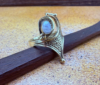 Boho Moonstone Brass Ring, Mottled Effect Brass Ring, Gift for Her from Kaali Boutique