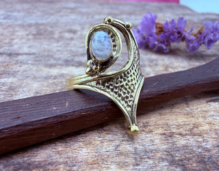 Boho Moonstone Brass Ring, Mottled Effect Brass Ring, Gift for Her from Kaali Boutique