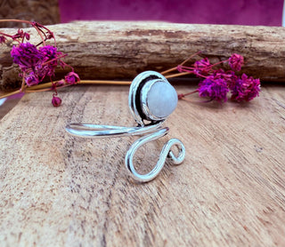 Boho Moonstone Silver Ring, Non Tarnish Jewellery Adjustable Silver Ring